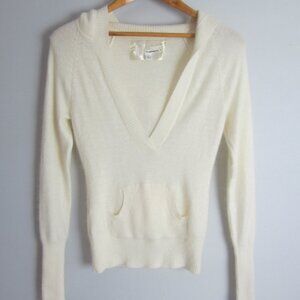 NEW Lucidity Womens Small Ivory Angora Lambswool LS Hooded Pullover Sweater